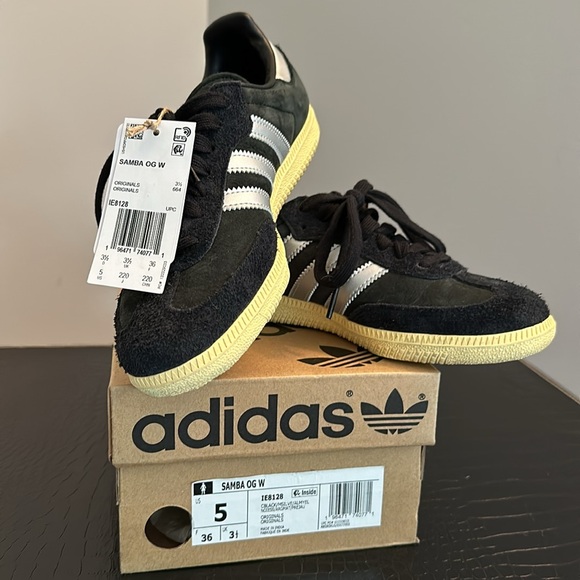 NIB Adidas Samba OG BLACK WITH SILVER Sz. 5.5 US 3.5 UK - Picture 4 of 7